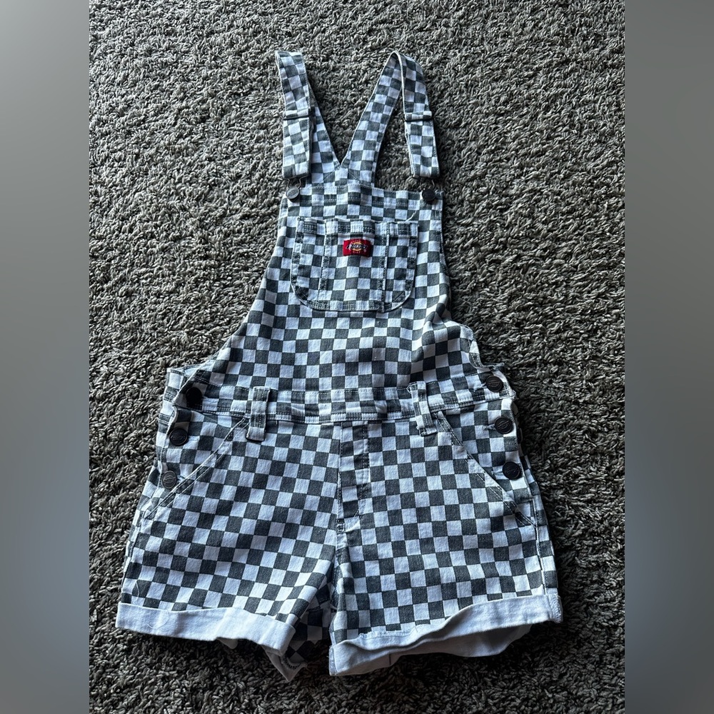Checkered overall shorts dickies